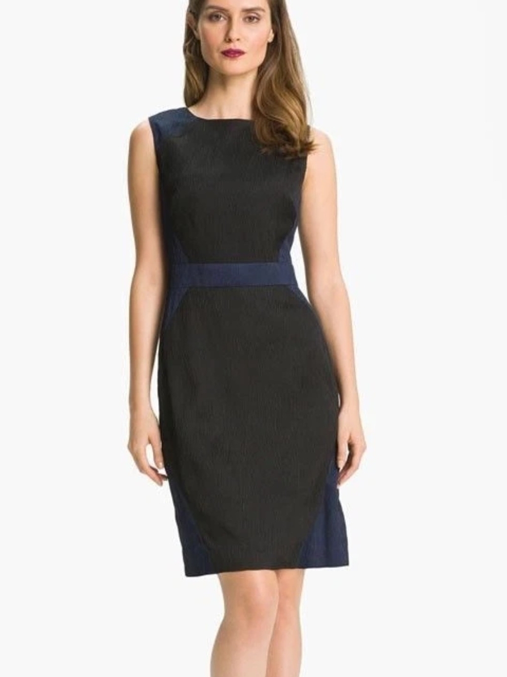 Adrianna Papell Black and Navy Sleeveless Colorblock Sheath Dress